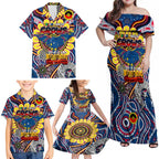 Custom Adelaide Crows NAIDOC Week 2024 Family Matching Off Shoulder Maxi Dress and Hawaiian Shirt Mascot Football