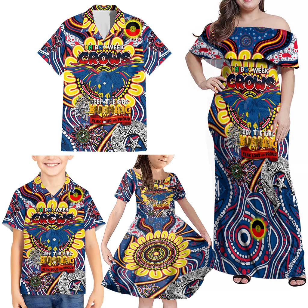 Custom Adelaide Crows NAIDOC Week 2024 Family Matching Off Shoulder Maxi Dress and Hawaiian Shirt Mascot Football