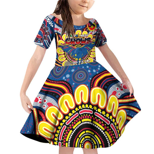 Custom Adelaide Crows NAIDOC Week 2024 Family Matching Off Shoulder Short Dress and Hawaiian Shirt Mascot Football