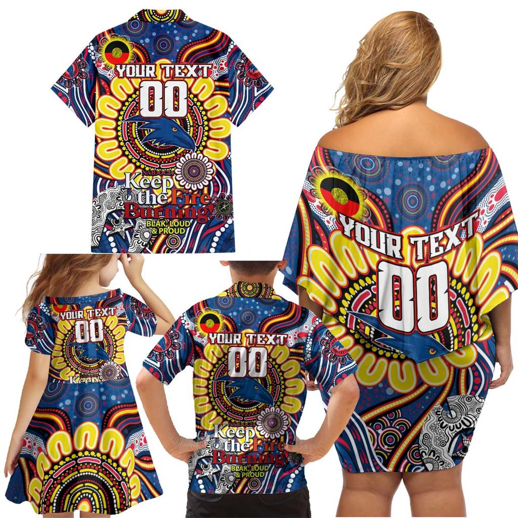 Custom Adelaide Crows NAIDOC Week 2024 Family Matching Off Shoulder Short Dress and Hawaiian Shirt Mascot Football