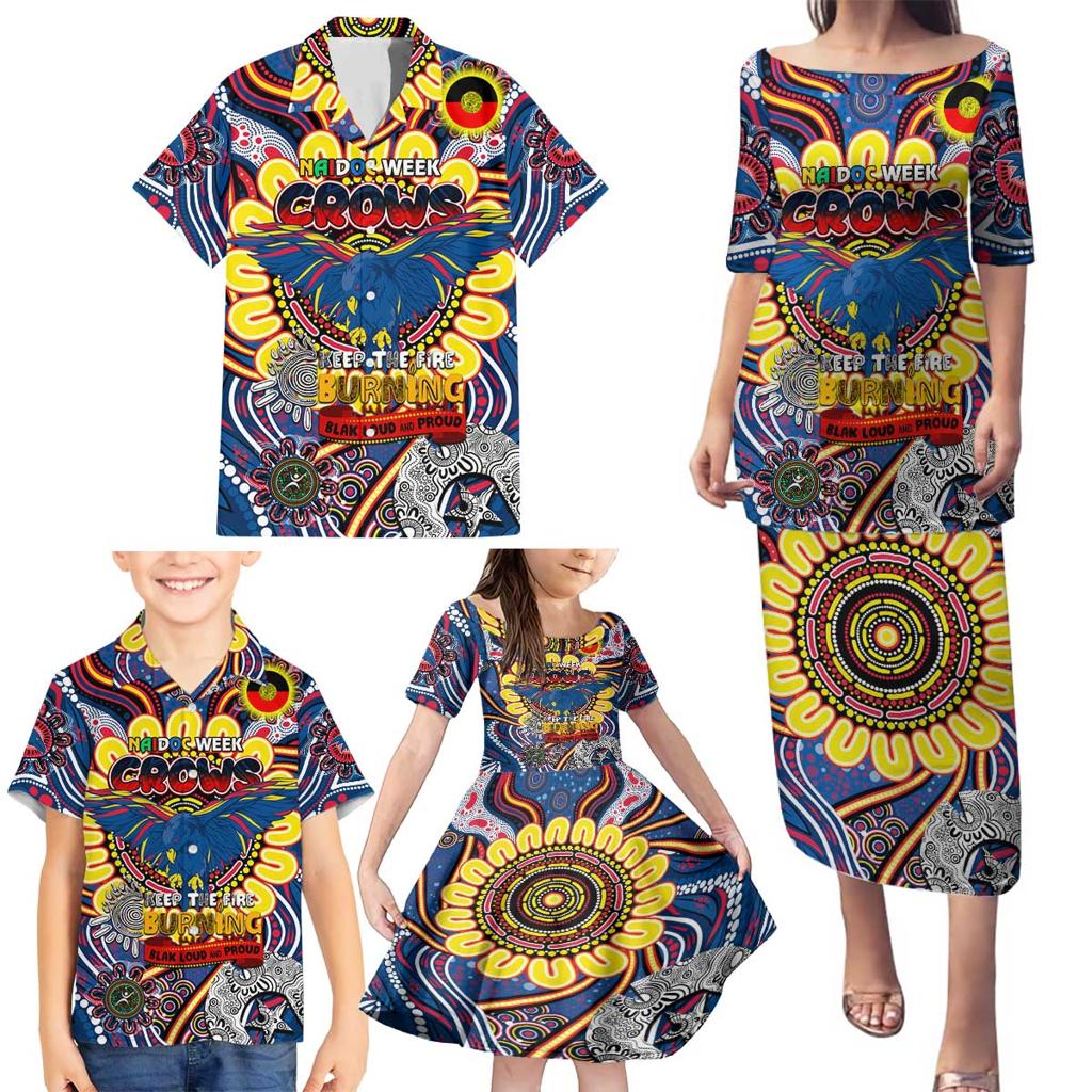 Custom Adelaide Crows NAIDOC Week 2024 Family Matching Puletasi and Hawaiian Shirt Mascot Football