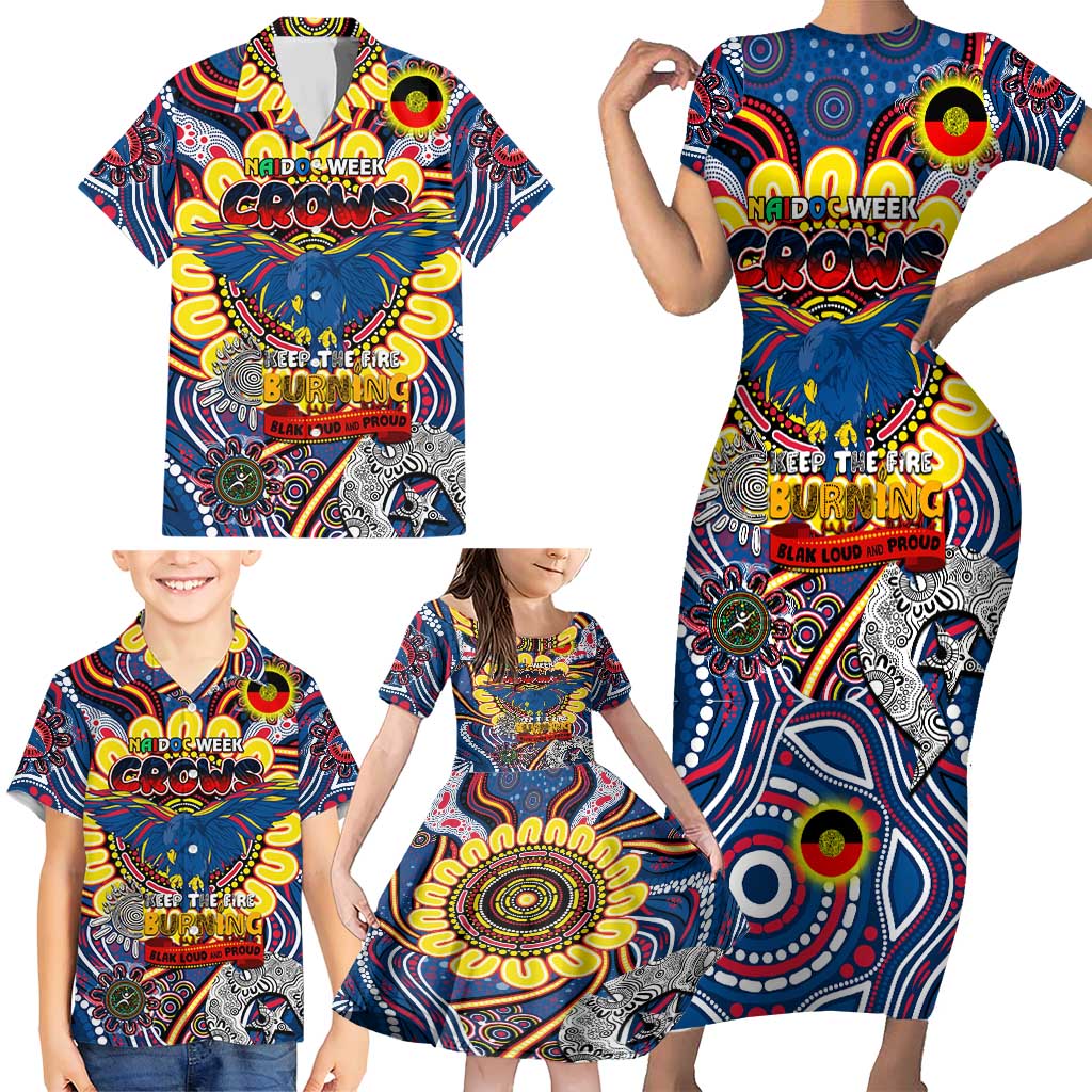 Custom Adelaide Crows NAIDOC Week 2024 Family Matching Short Sleeve Bodycon Dress and Hawaiian Shirt Mascot Football