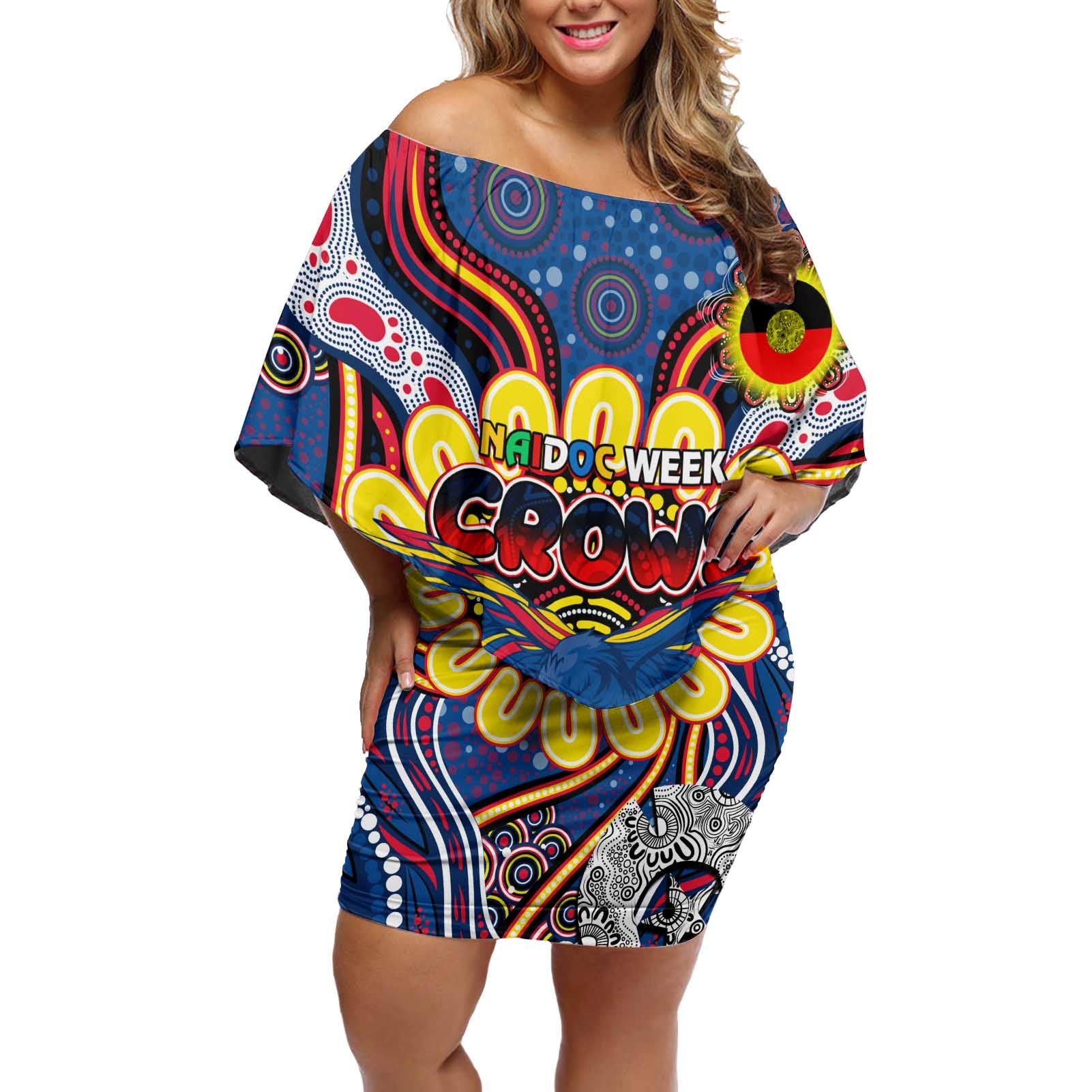 Custom Adelaide Crows NAIDOC Week 2024 Off Shoulder Short Dress Mascot Football