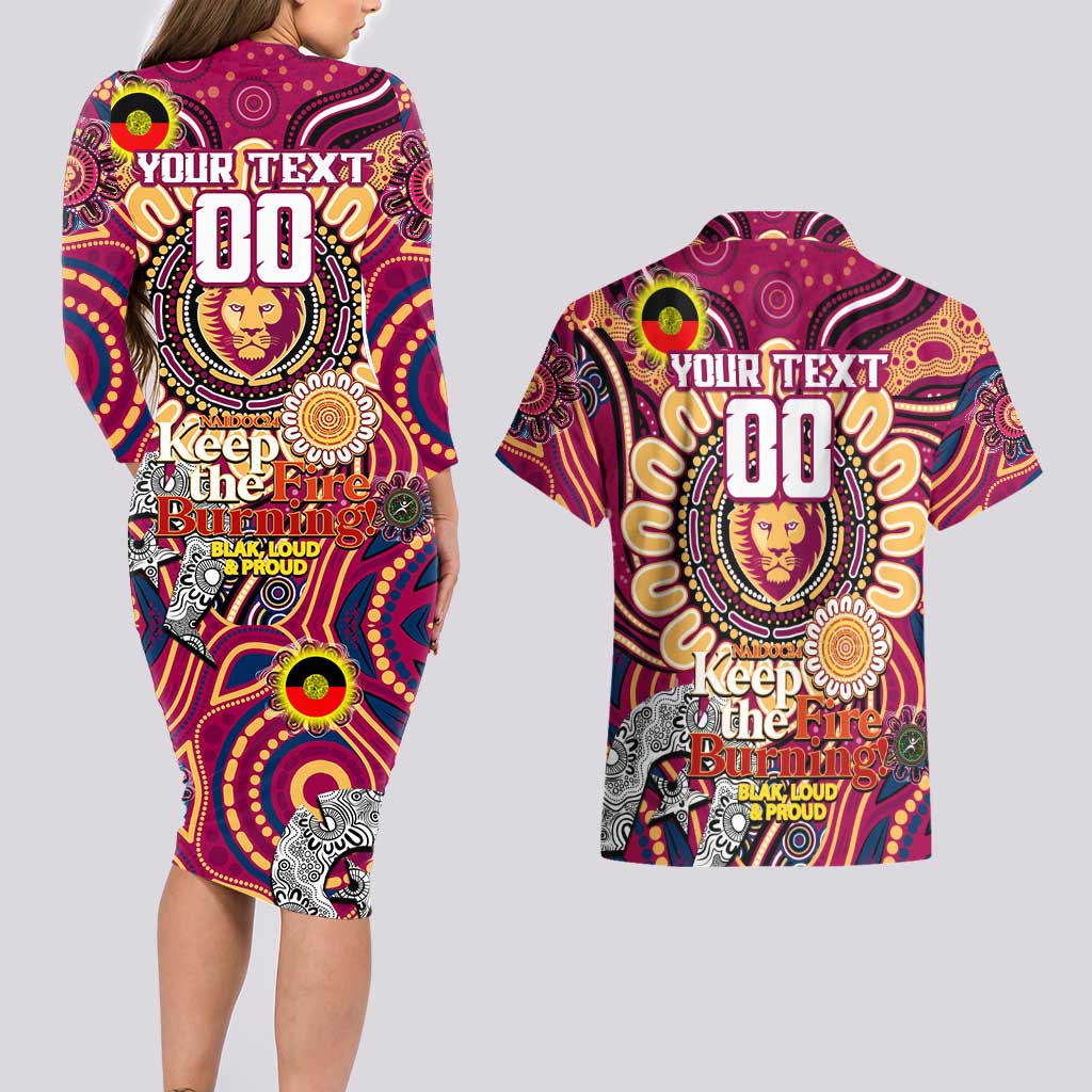 Custom Brisbane Lions NAIDOC Week 2024 Couples Matching Long Sleeve Bodycon Dress and Hawaiian Shirt Mascot Football