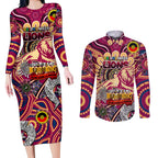 Custom Brisbane Lions NAIDOC Week 2024 Couples Matching Long Sleeve Bodycon Dress and Long Sleeve Button Shirt Mascot Football