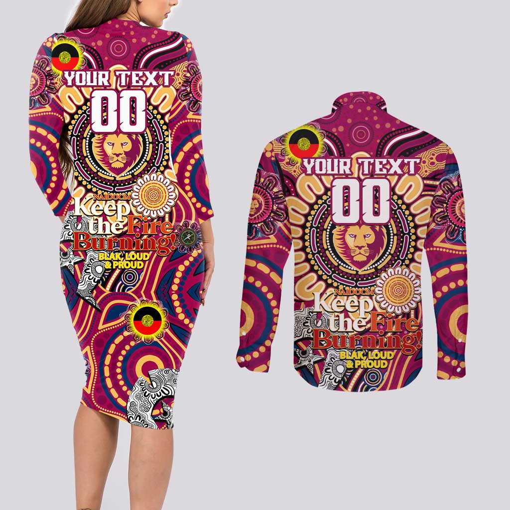 Custom Brisbane Lions NAIDOC Week 2024 Couples Matching Long Sleeve Bodycon Dress and Long Sleeve Button Shirt Mascot Football