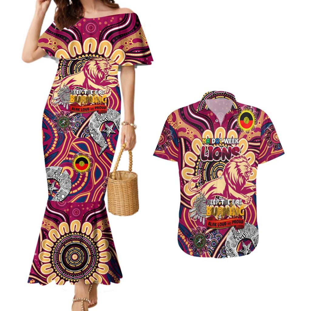 Custom Brisbane Lions NAIDOC Week 2024 Couples Matching Mermaid Dress and Hawaiian Shirt Mascot Football
