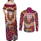 Custom Brisbane Lions NAIDOC Week 2024 Couples Matching Off Shoulder Maxi Dress and Long Sleeve Button Shirt Mascot Football