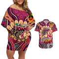 Custom Brisbane Lions NAIDOC Week 2024 Couples Matching Off Shoulder Short Dress and Hawaiian Shirt Mascot Football