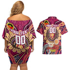 Custom Brisbane Lions NAIDOC Week 2024 Couples Matching Off Shoulder Short Dress and Hawaiian Shirt Mascot Football