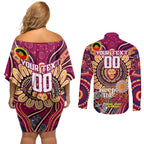 Custom Brisbane Lions NAIDOC Week 2024 Couples Matching Off Shoulder Short Dress and Long Sleeve Button Shirt Mascot Football