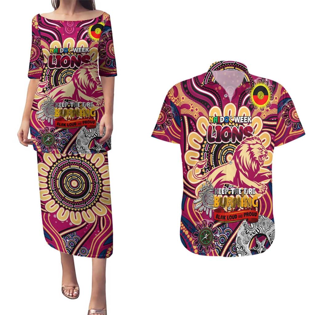 Custom Brisbane Lions NAIDOC Week 2024 Couples Matching Puletasi and Hawaiian Shirt Mascot Football