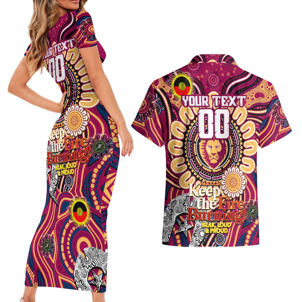 Custom Brisbane Lions NAIDOC Week 2024 Couples Matching Short Sleeve Bodycon Dress and Hawaiian Shirt Mascot Football