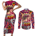 Custom Brisbane Lions NAIDOC Week 2024 Couples Matching Short Sleeve Bodycon Dress and Long Sleeve Button Shirt Mascot Football