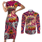 Custom Brisbane Lions NAIDOC Week 2024 Couples Matching Short Sleeve Bodycon Dress and Long Sleeve Button Shirt Mascot Football