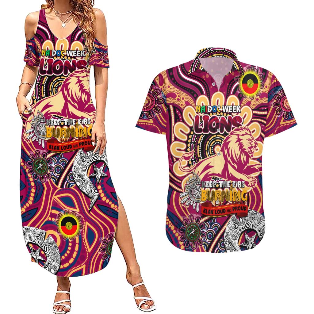 Custom Brisbane Lions NAIDOC Week 2024 Couples Matching Summer Maxi Dress and Hawaiian Shirt Mascot Football