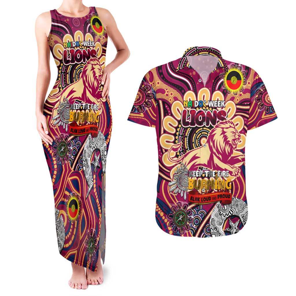 Custom Brisbane Lions NAIDOC Week 2024 Couples Matching Tank Maxi Dress and Hawaiian Shirt Mascot Football