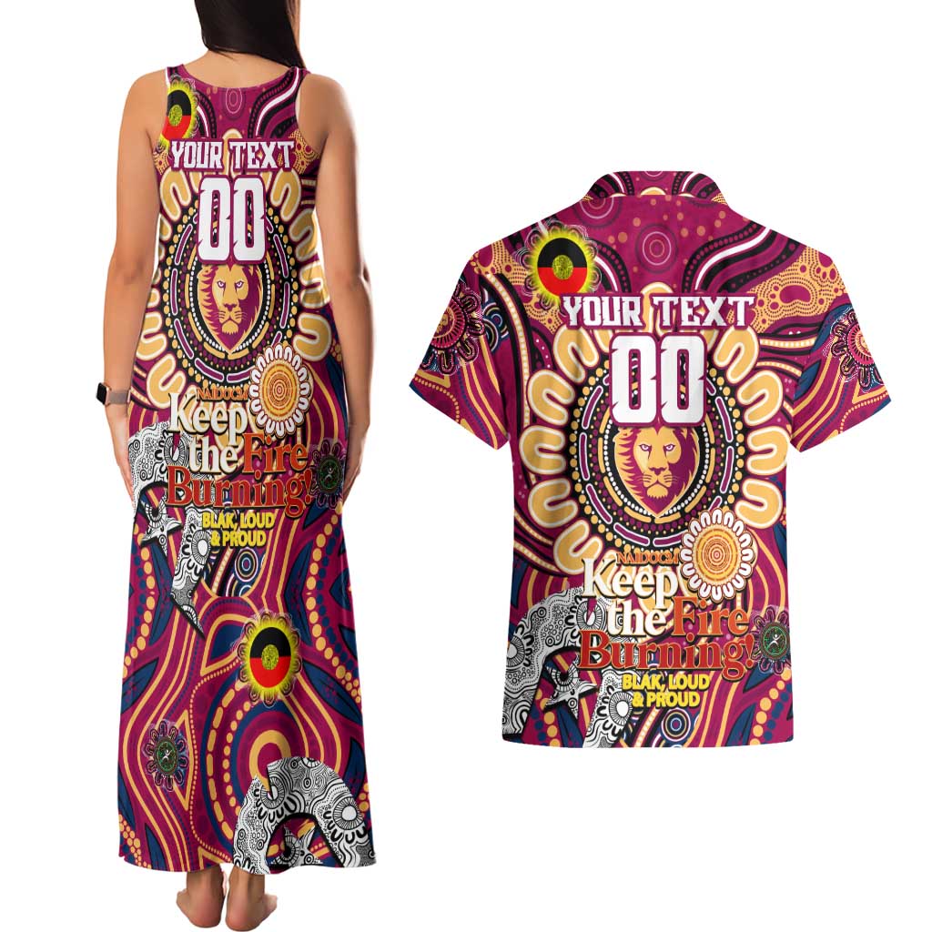 Custom Brisbane Lions NAIDOC Week 2024 Couples Matching Tank Maxi Dress and Hawaiian Shirt Mascot Football