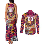 Custom Brisbane Lions NAIDOC Week 2024 Couples Matching Tank Maxi Dress and Long Sleeve Button Shirt Mascot Football
