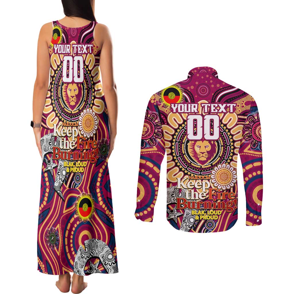 Custom Brisbane Lions NAIDOC Week 2024 Couples Matching Tank Maxi Dress and Long Sleeve Button Shirt Mascot Football