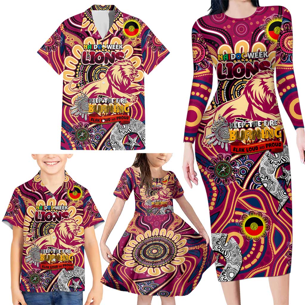 Custom Brisbane Lions NAIDOC Week 2024 Family Matching Long Sleeve Bodycon Dress and Hawaiian Shirt Mascot Football