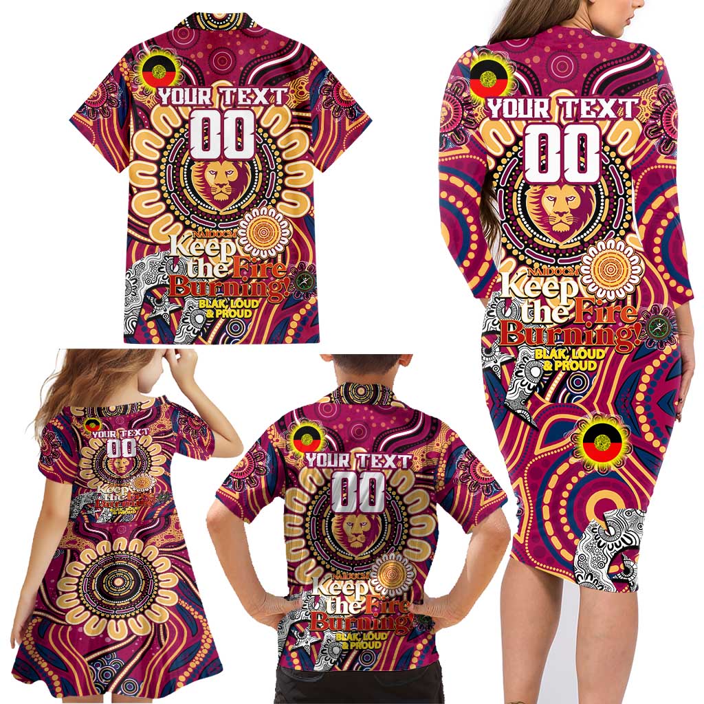 Custom Brisbane Lions NAIDOC Week 2024 Family Matching Long Sleeve Bodycon Dress and Hawaiian Shirt Mascot Football