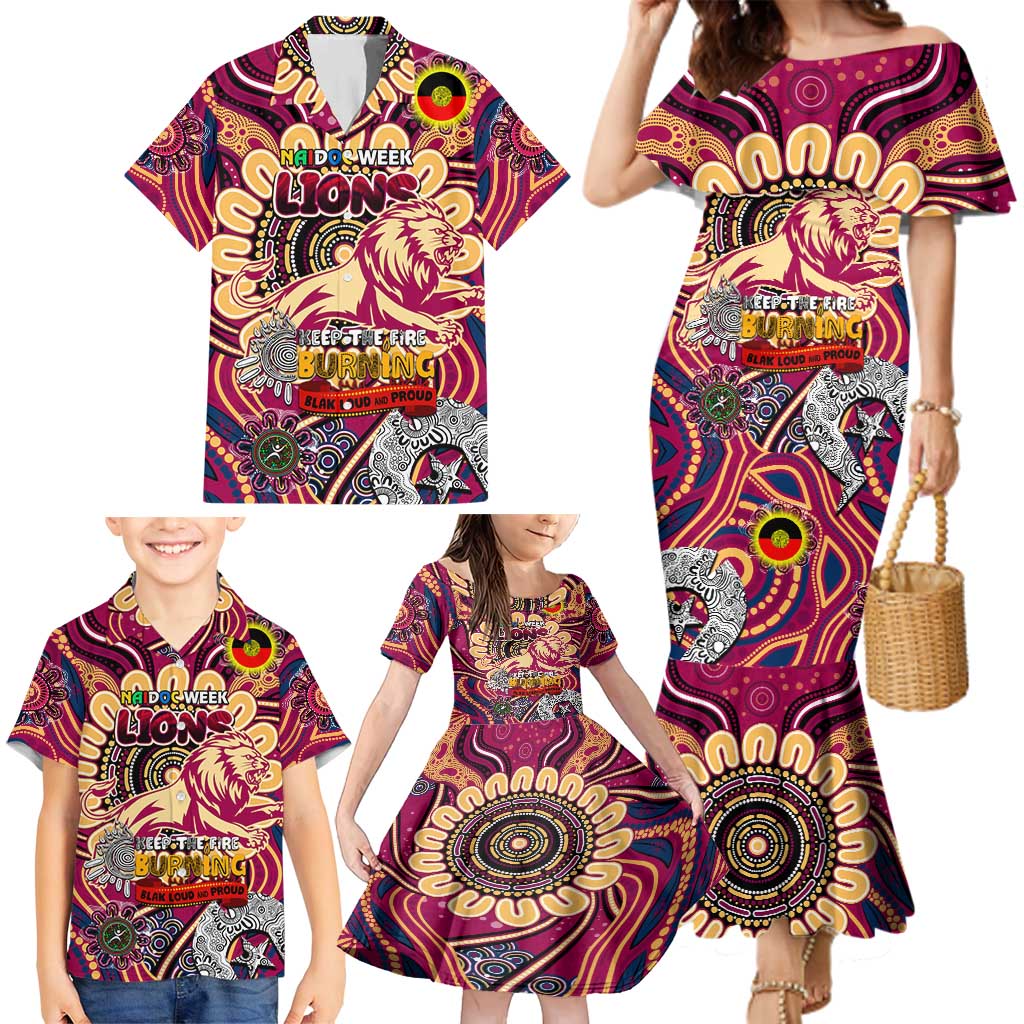 Custom Brisbane Lions NAIDOC Week 2024 Family Matching Mermaid Dress and Hawaiian Shirt Mascot Football