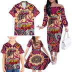 Custom Brisbane Lions NAIDOC Week 2024 Family Matching Off The Shoulder Long Sleeve Dress and Hawaiian Shirt Mascot Football