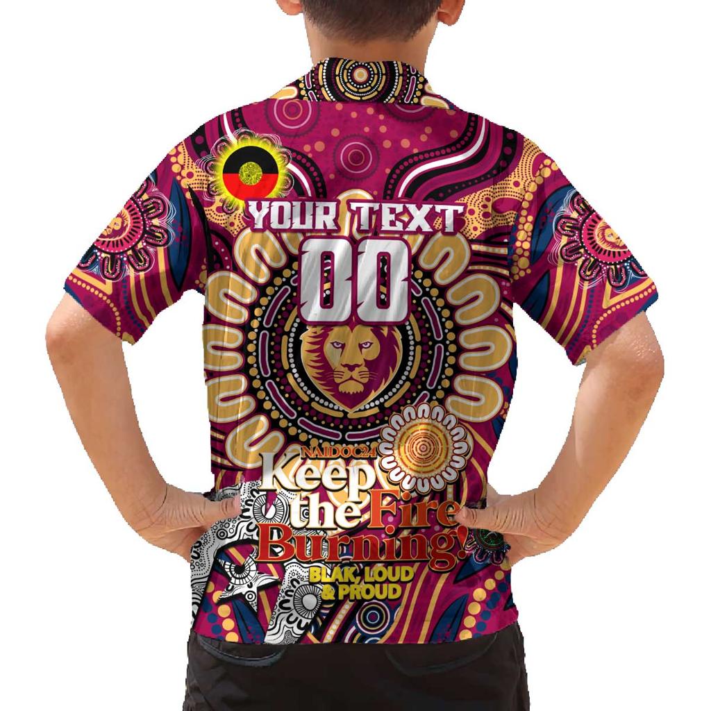 Custom Brisbane Lions NAIDOC Week 2024 Family Matching Off The Shoulder Long Sleeve Dress and Hawaiian Shirt Mascot Football