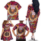 Custom Brisbane Lions NAIDOC Week 2024 Family Matching Off The Shoulder Long Sleeve Dress and Hawaiian Shirt Mascot Football