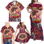Custom Brisbane Lions NAIDOC Week 2024 Family Matching Off Shoulder Maxi Dress and Hawaiian Shirt Mascot Football