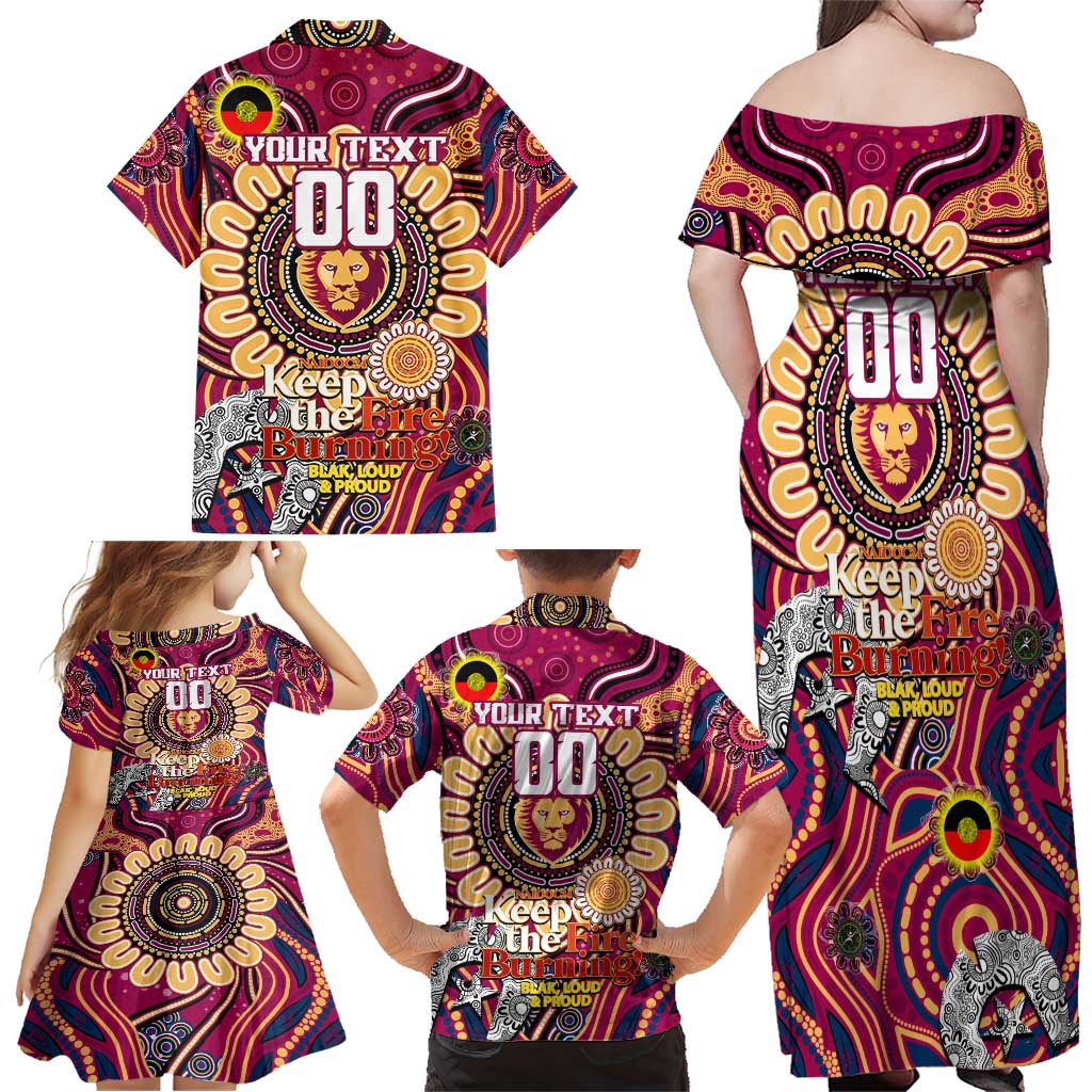 Custom Brisbane Lions NAIDOC Week 2024 Family Matching Off Shoulder Maxi Dress and Hawaiian Shirt Mascot Football