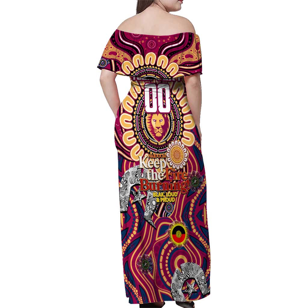 Custom Brisbane Lions NAIDOC Week 2024 Family Matching Off Shoulder Maxi Dress and Hawaiian Shirt Mascot Football