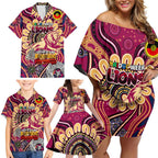 Custom Brisbane Lions NAIDOC Week 2024 Family Matching Off Shoulder Short Dress and Hawaiian Shirt Mascot Football