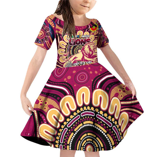 Custom Brisbane Lions NAIDOC Week 2024 Family Matching Off Shoulder Short Dress and Hawaiian Shirt Mascot Football