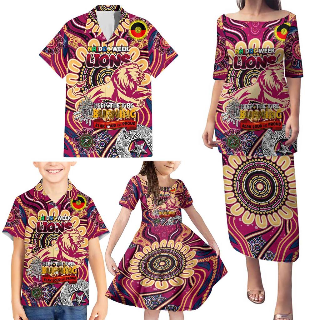 Custom Brisbane Lions NAIDOC Week 2024 Family Matching Puletasi and Hawaiian Shirt Mascot Football