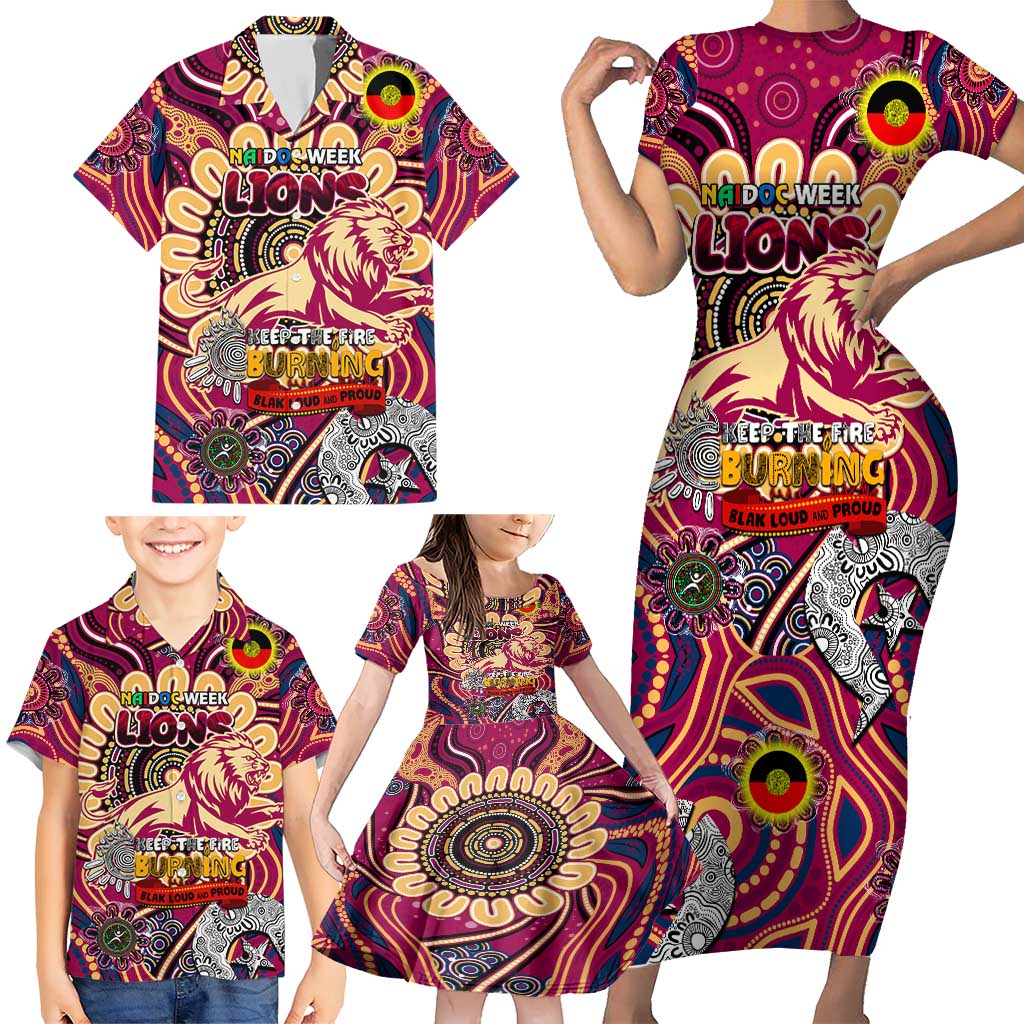 Custom Brisbane Lions NAIDOC Week 2024 Family Matching Short Sleeve Bodycon Dress and Hawaiian Shirt Mascot Football