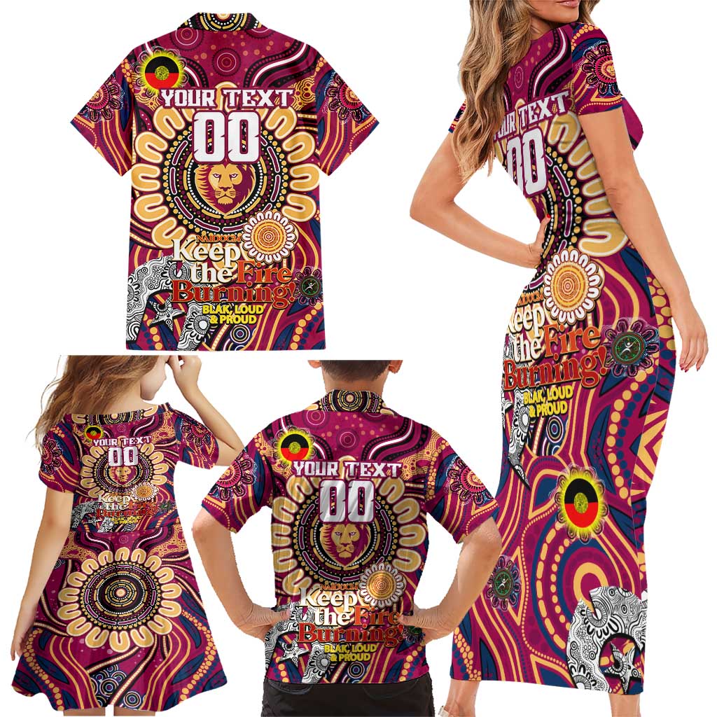 Custom Brisbane Lions NAIDOC Week 2024 Family Matching Short Sleeve Bodycon Dress and Hawaiian Shirt Mascot Football