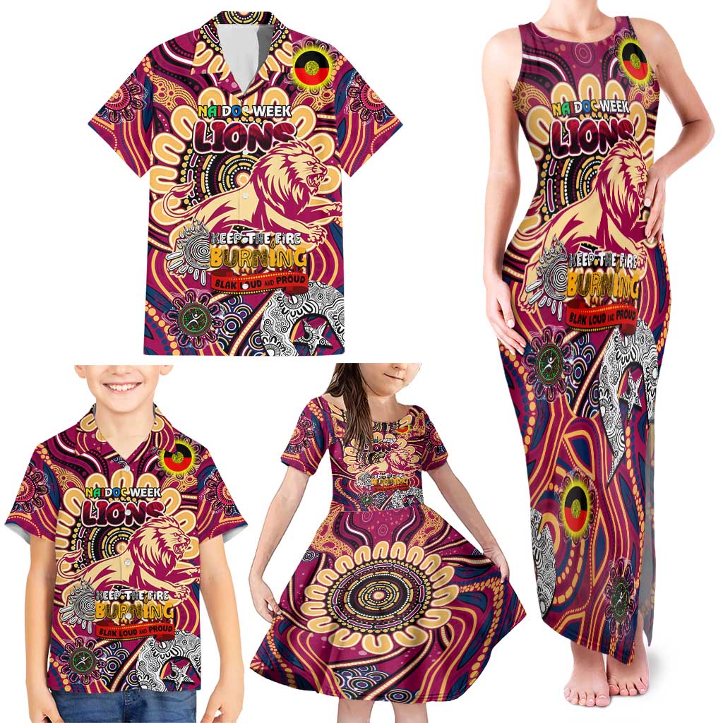 Custom Brisbane Lions NAIDOC Week 2024 Family Matching Tank Maxi Dress and Hawaiian Shirt Mascot Football