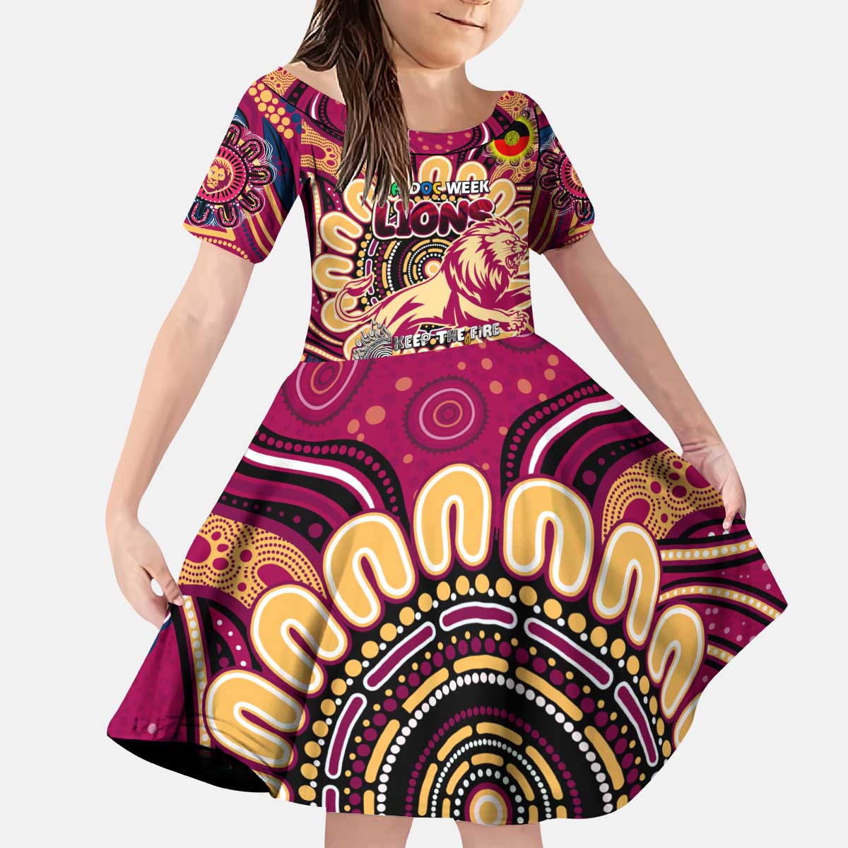 Custom Brisbane Lions NAIDOC Week 2024 Kid Short Sleeve Dress Mascot Football