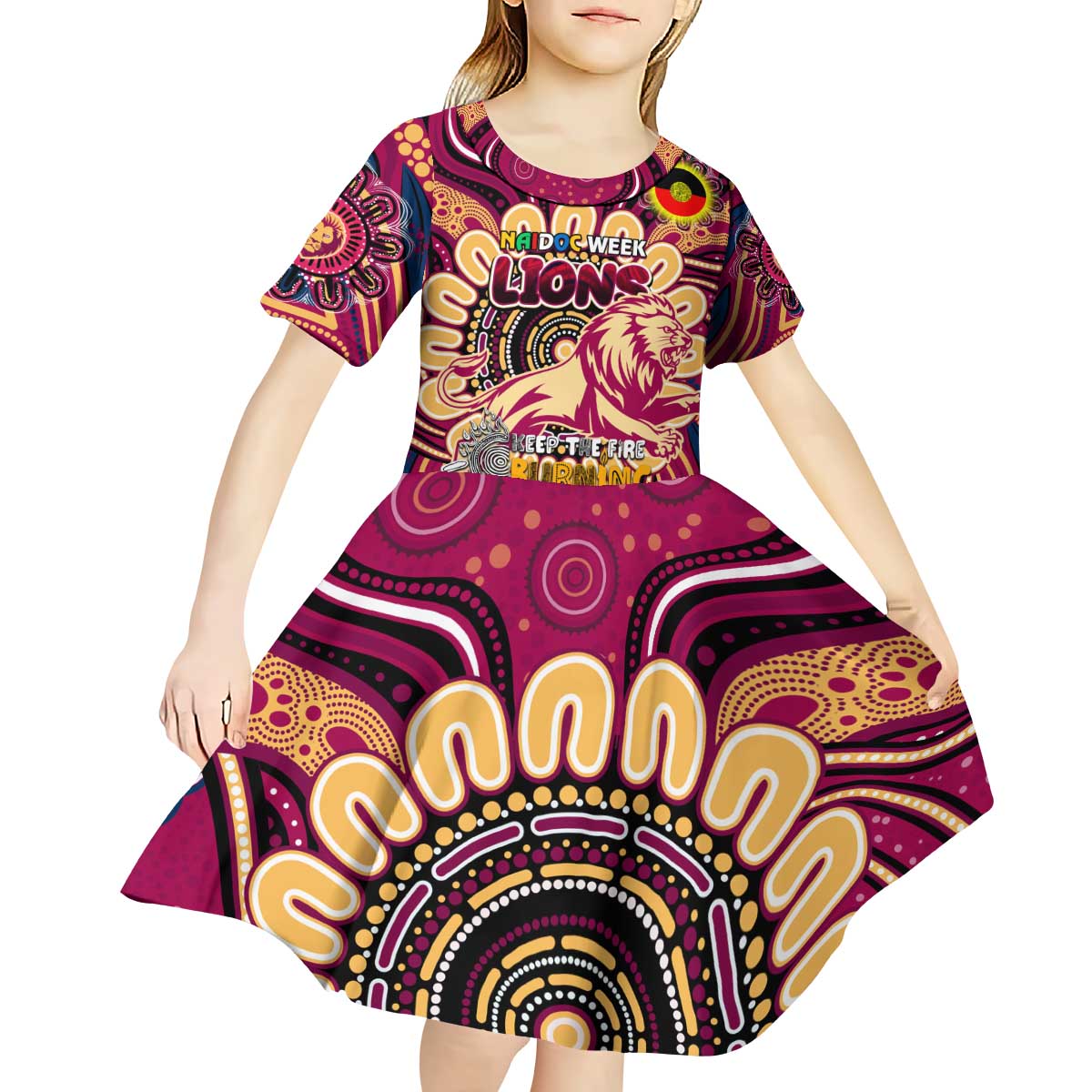 Custom Brisbane Lions NAIDOC Week 2024 Kid Short Sleeve Dress Mascot Football
