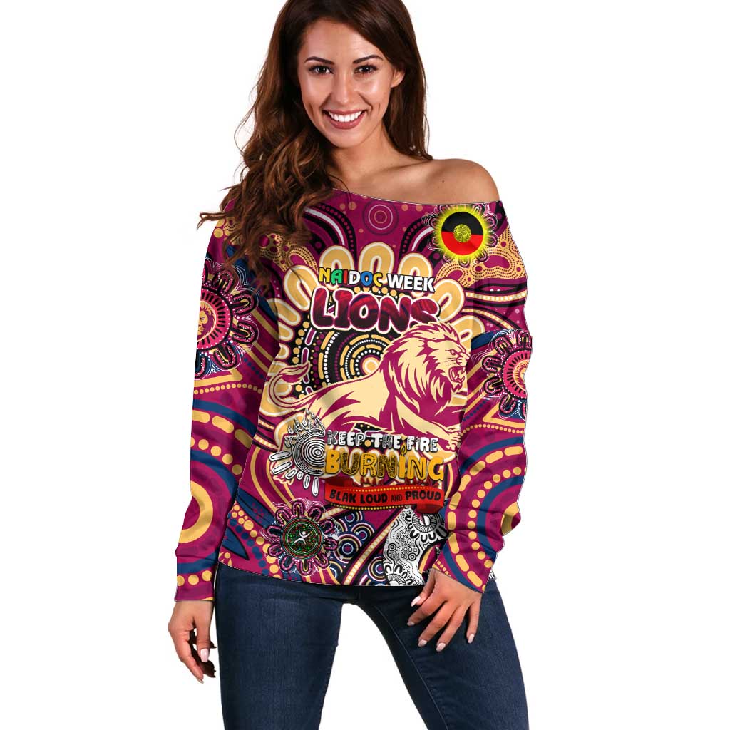 Custom Brisbane Lions NAIDOC Week 2024 Off Shoulder Sweater Mascot Football