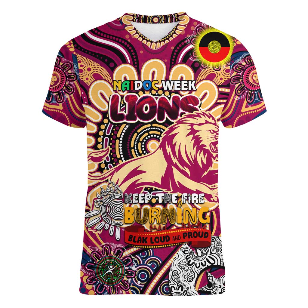 Custom Brisbane Lions NAIDOC Week 2024 Women V-Neck T-Shirt Mascot Football