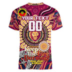 Custom Brisbane Lions NAIDOC Week 2024 Women V-Neck T-Shirt Mascot Football