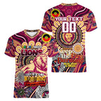 Custom Brisbane Lions NAIDOC Week 2024 Women V-Neck T-Shirt Mascot Football