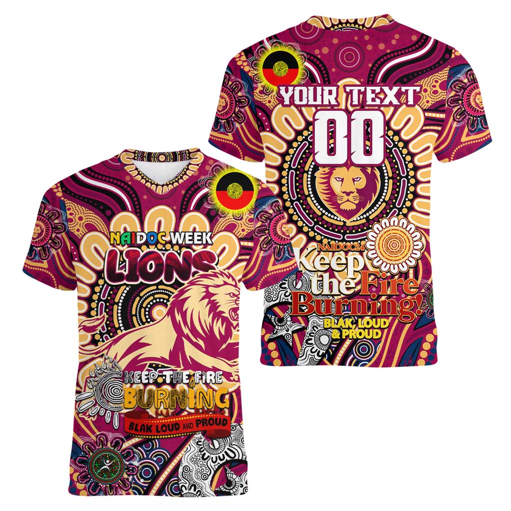 Custom Brisbane Lions NAIDOC Week 2024 Women V-Neck T-Shirt Mascot Football