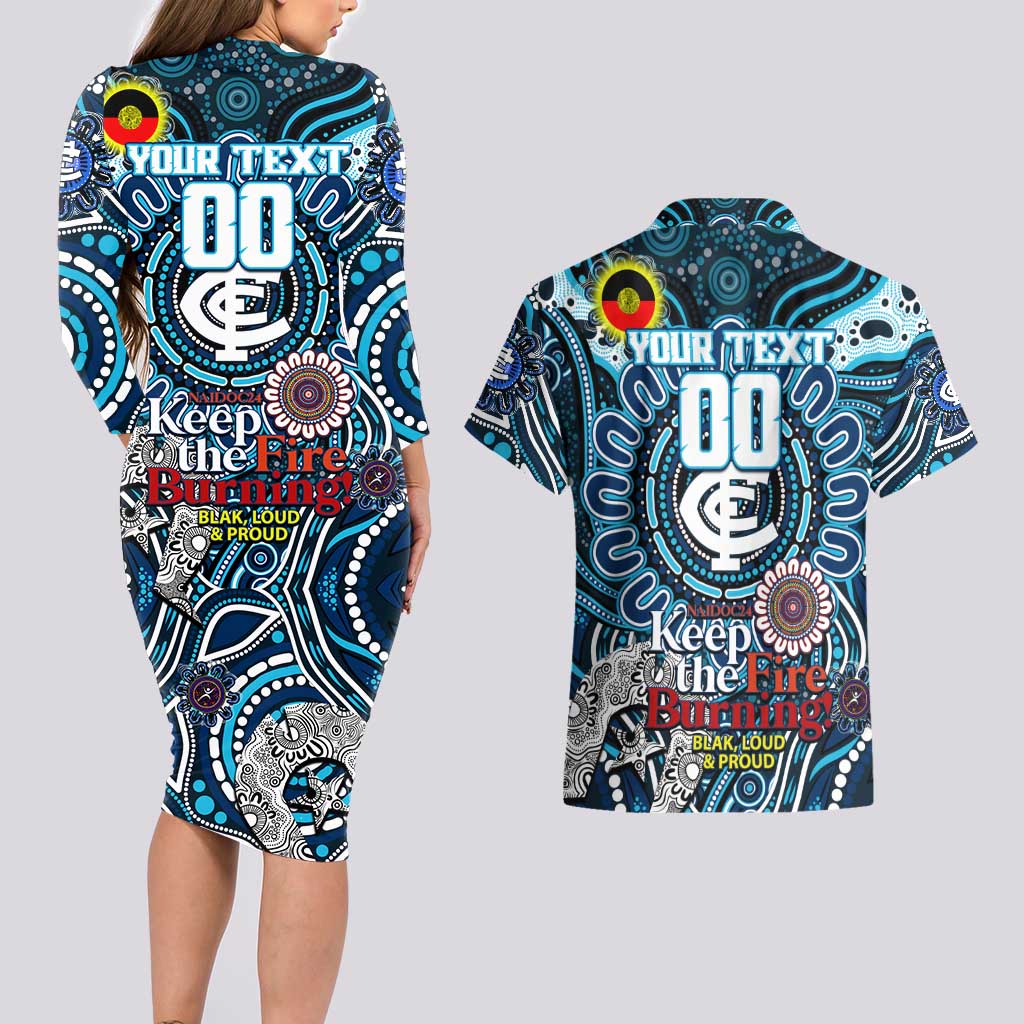 Custom Carlton Blues NAIDOC Week 2024 Couples Matching Long Sleeve Bodycon Dress and Hawaiian Shirt Mascot Football
