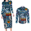 Custom Carlton Blues NAIDOC Week 2024 Couples Matching Long Sleeve Bodycon Dress and Long Sleeve Button Shirt Mascot Football