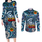 Custom Carlton Blues NAIDOC Week 2024 Couples Matching Long Sleeve Bodycon Dress and Long Sleeve Button Shirt Mascot Football
