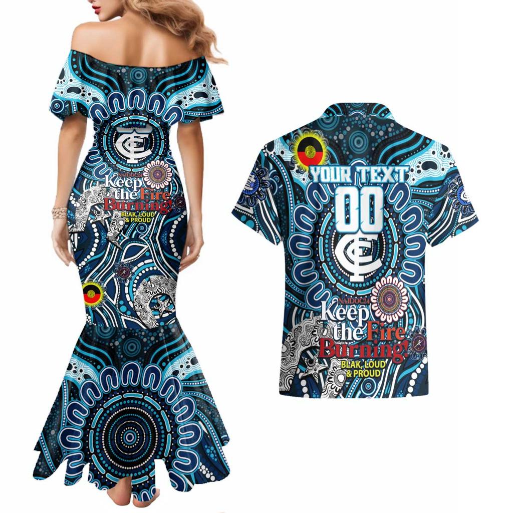 Custom Carlton Blues NAIDOC Week 2024 Couples Matching Mermaid Dress and Hawaiian Shirt Mascot Football